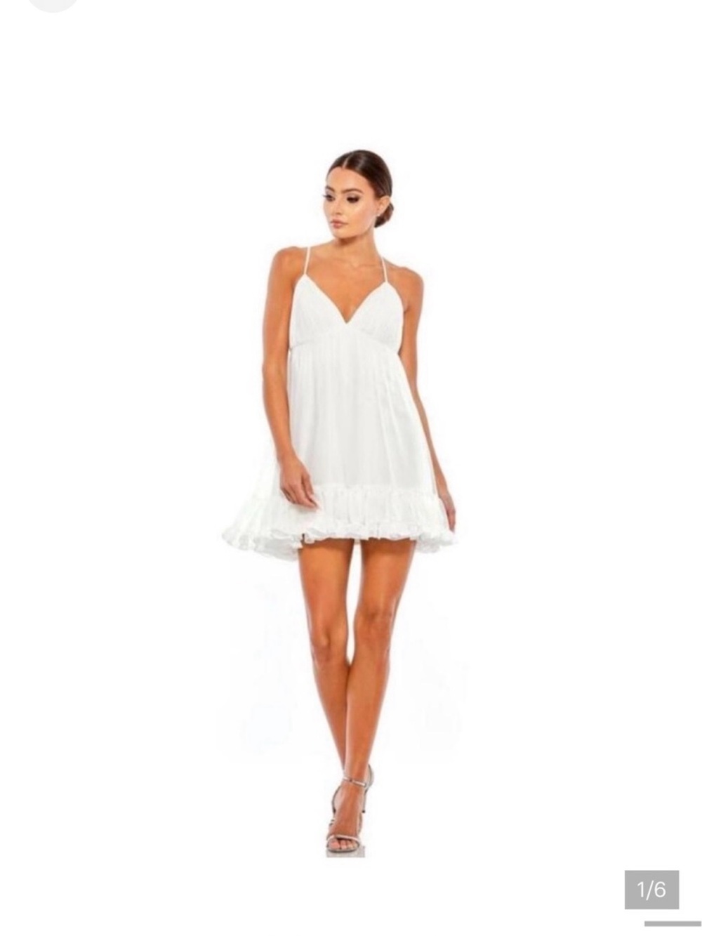 Mac Duggal White Spaghetti-Strap Flared Mini Dress